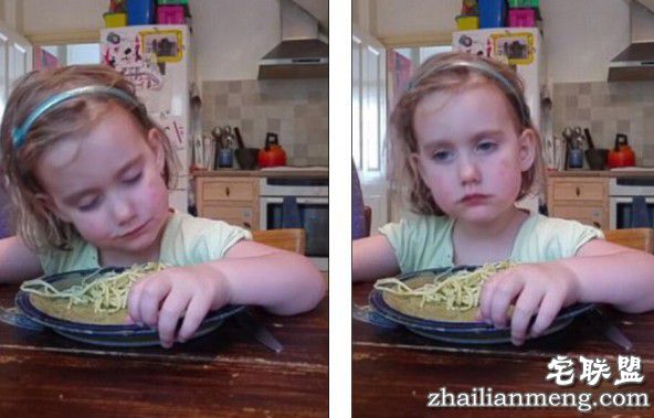 又饿又困怎么办 小女孩边吃意面边打瞌睡太可爱了