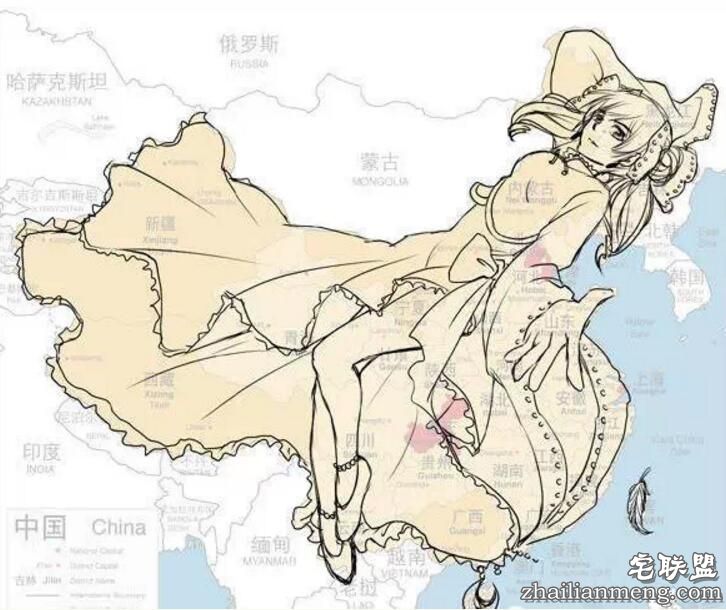 中国地图竟然是一个大美女